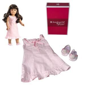 American Girl Samantha Nightgown & Slippres Pink Pajama Dress Pom Shoe BeForever